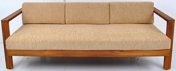 teak and linen sofa