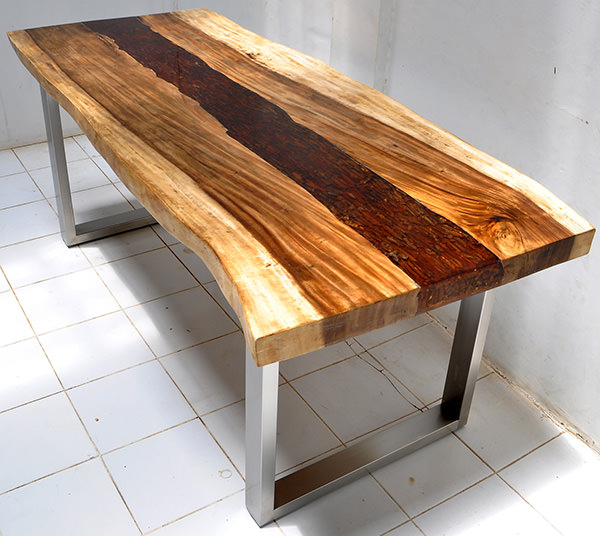 suar, resin and steel dining table