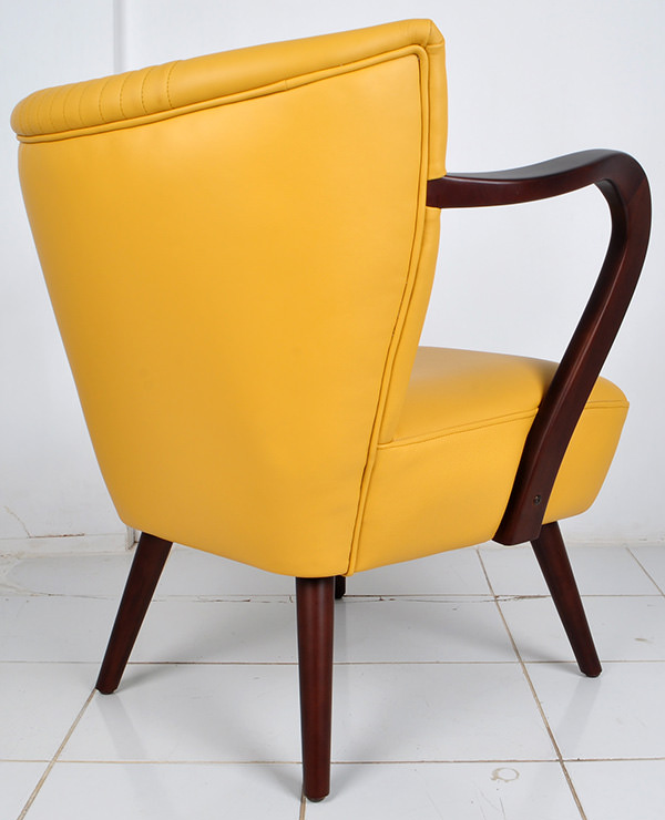 French mid-century design armchair with teak wooden arms