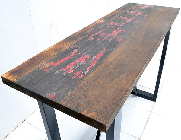 reclaimed teak table with iron legs