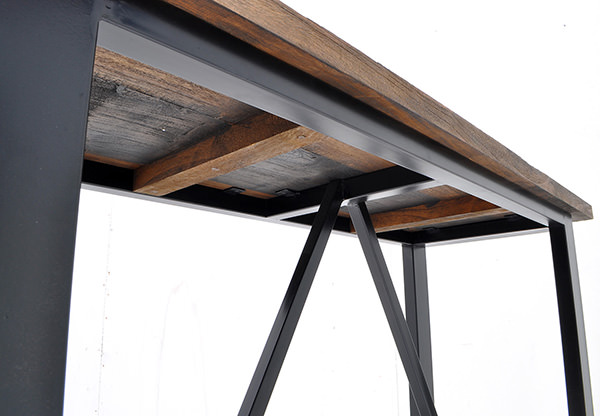 reclaimed teak table with black anti rust iron legs