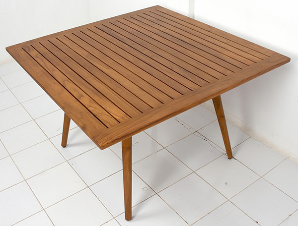 solid teak Scandinavian design restaurant outdoor table with open slats