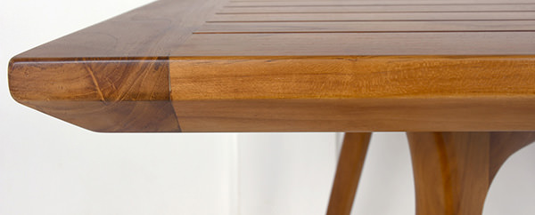 natural timber table with outdoor slats and smooth sanding