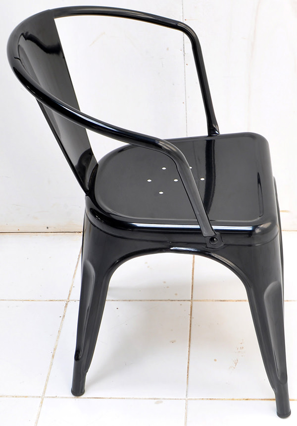 Classic black iron stackable dining armchair with Danish design and PU finish