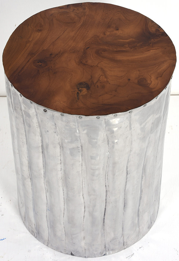 teak and metal round stool