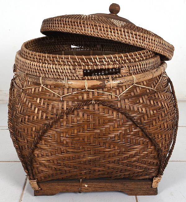 natural rattan basket with ethnic weaving