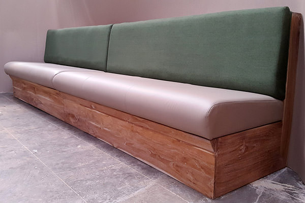 teak and linen banquette