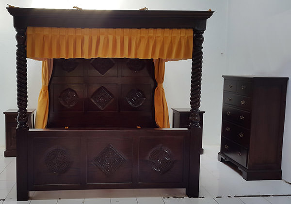 teak bed set with canopy and curtains