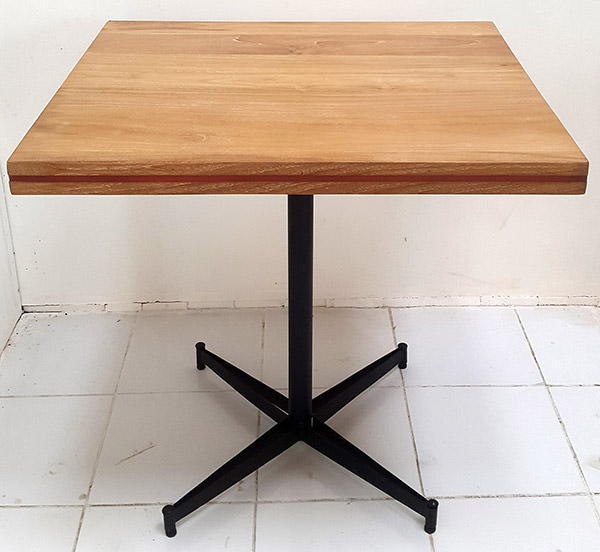 teak square garden table with iron legs