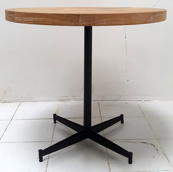 round teak outdoor table manufacturing with iron legs