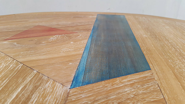 teak laminated table top with blue paint finishing