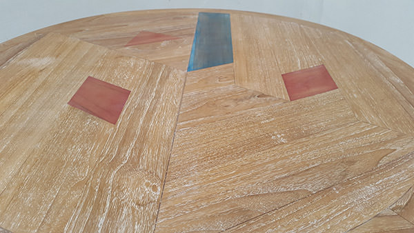 teak laminated table top with colored paint finishing