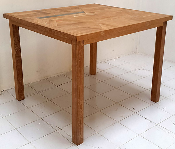 square teak outdoor high bar table with wood pattern