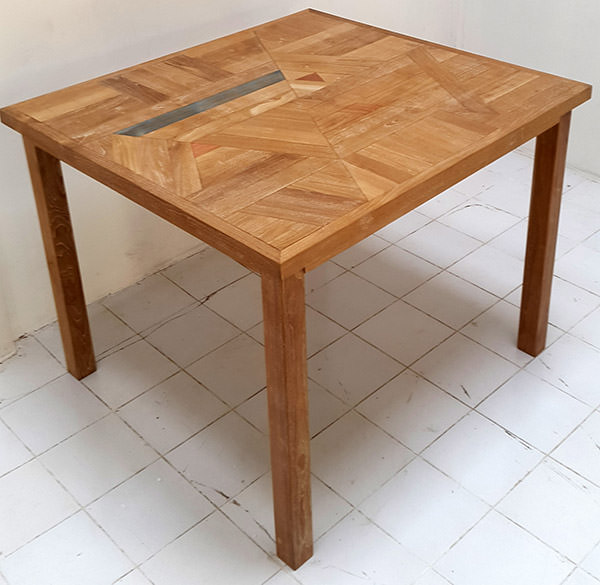 square teak garden high bar table with wood pattern