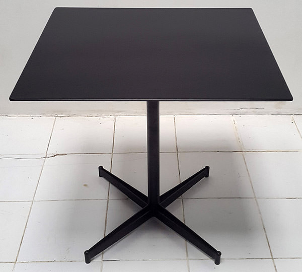 square black iron outdoor table with central leg