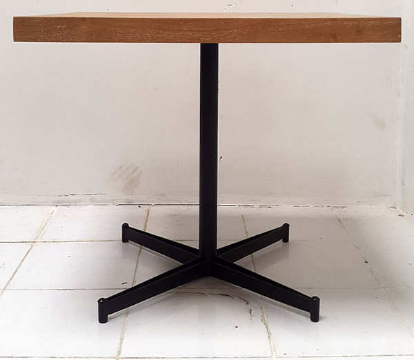 square garden table with teak lamination and iron leg