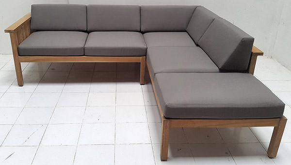 L-shaped teak outdoor sofa with garden foam