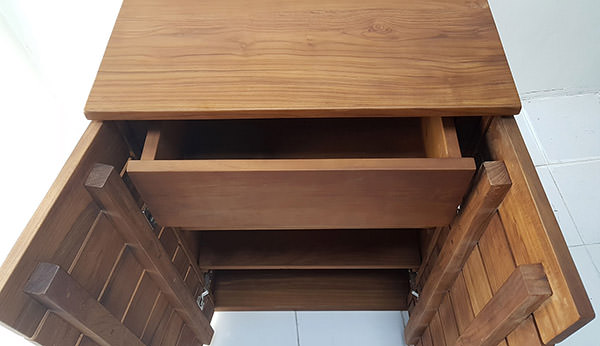 teak buffet with natural finish and drawers