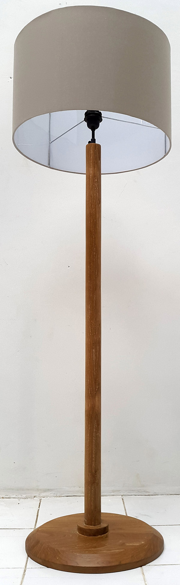 teak and linen standing lamp for restaurant