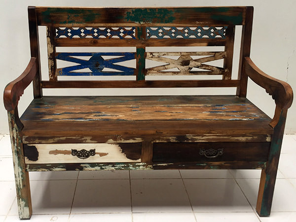 reclaimed teak bench