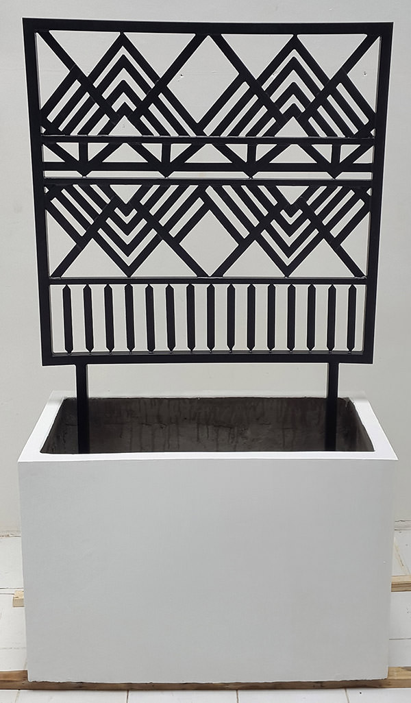 outdoor concrete white planter with black screen panel