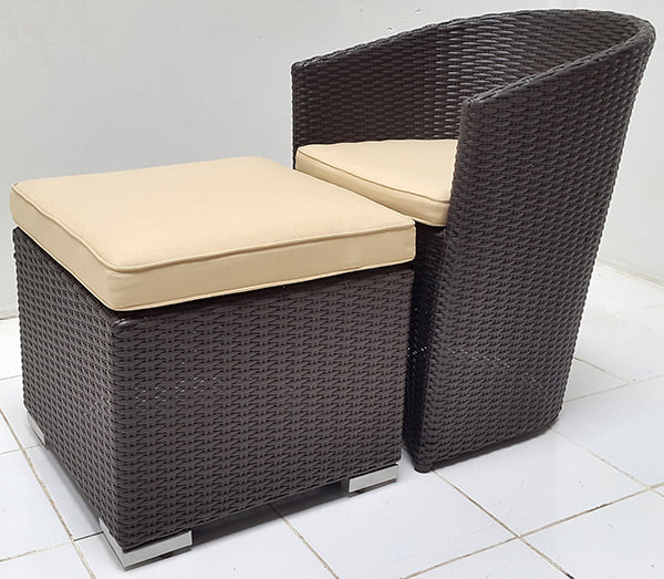 wicker garden armchair and leg ottoman