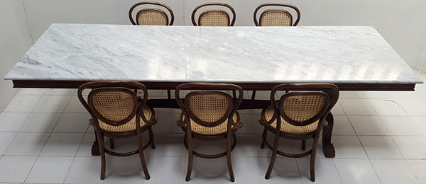 teak and marble dining table set