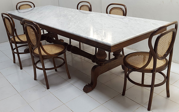 teak and marble scandinavian dining table set