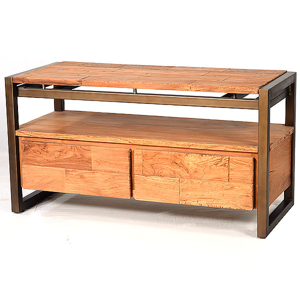 Metal and wood TV cabinet with 2 drawers and one shelf