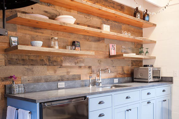 Reclaimed wood kitchen wall