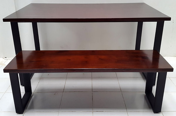 wood and iron table and bench