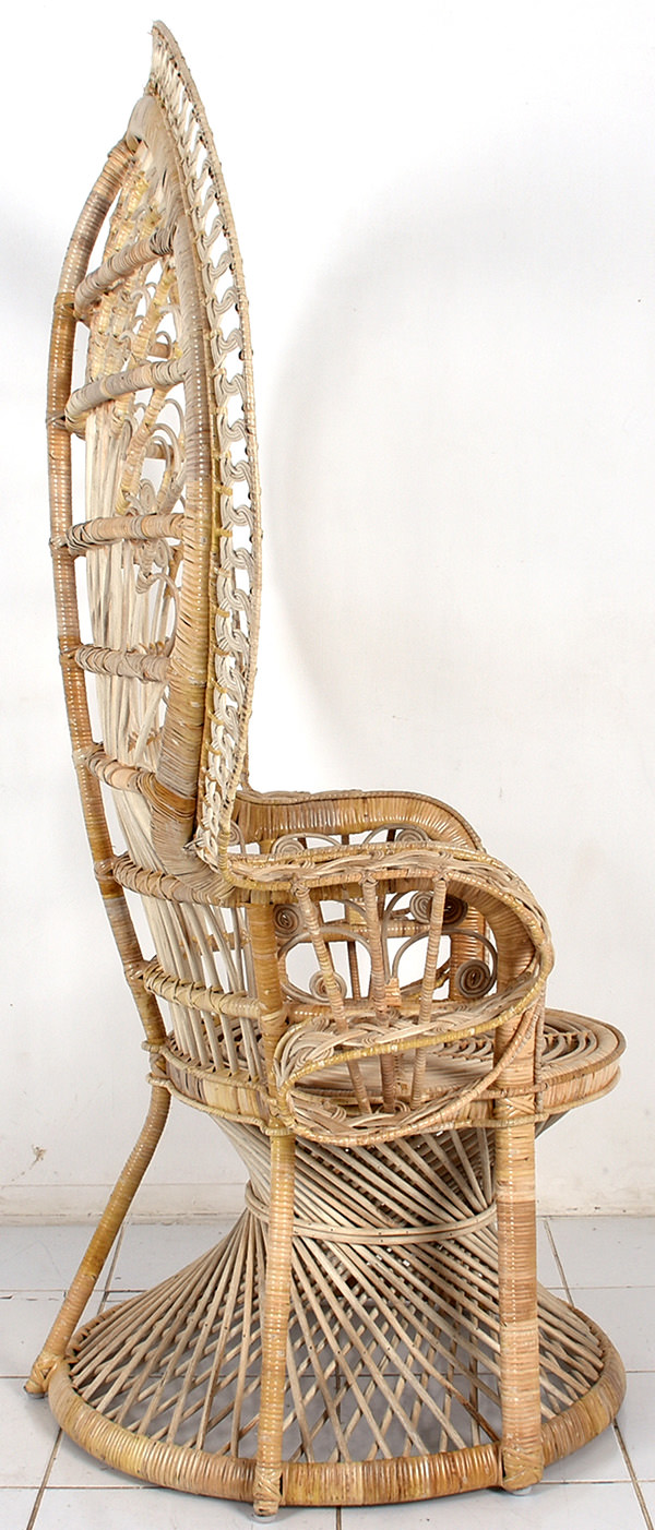 classic 70's peacock high natural rattan weaving chair